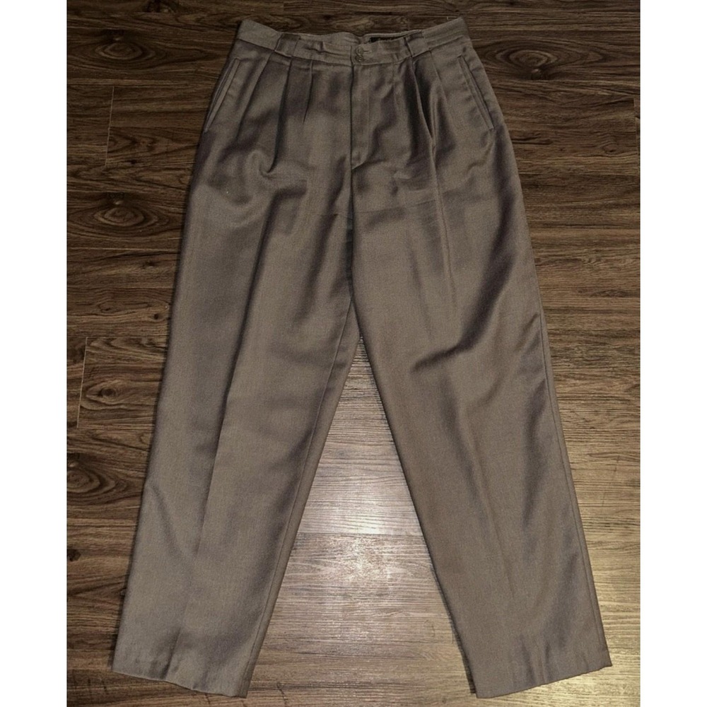 Giorgio Sant'Angelo Dress Pants Womens 16 Brown Wool Pleated Tapered Leg